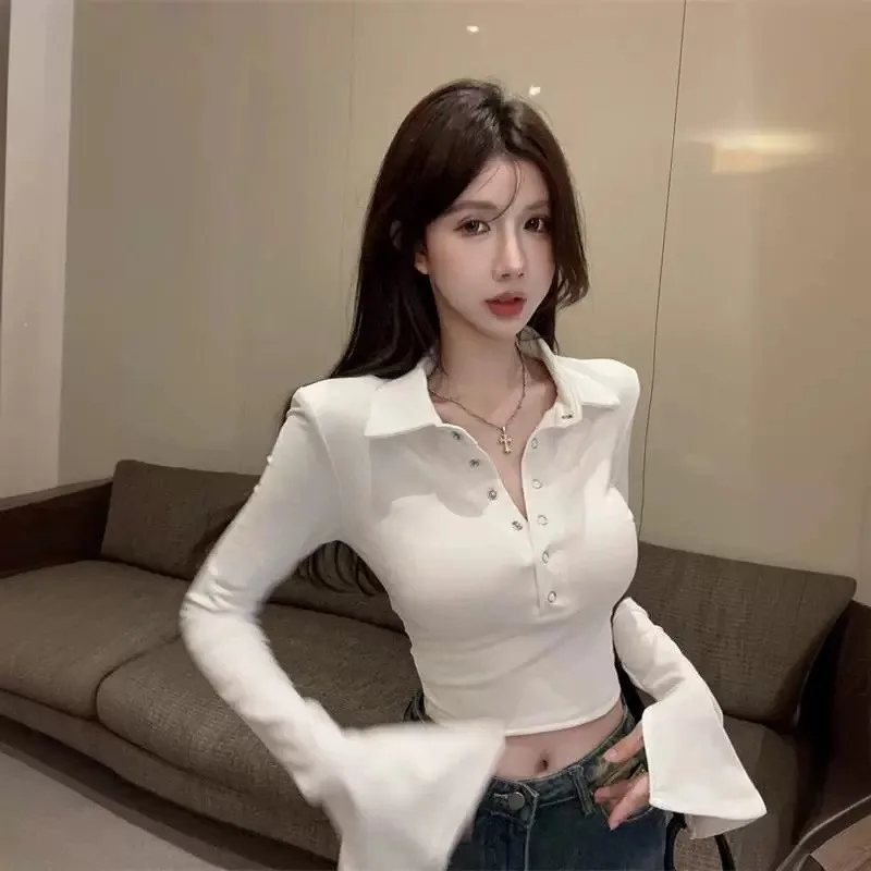 Design Sensation Women's  Ne ort Tight Base irt Sweet And Spicy Sle Autumn Winter Faion Inner Wear Top