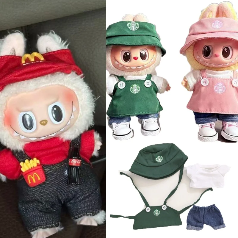 

For 15 17cm Labubu Doll Mini Clothes Fast Food Workwear Set Hambuger Cola Fries M Style Cospaly Cloting Dollhouse Accessories
