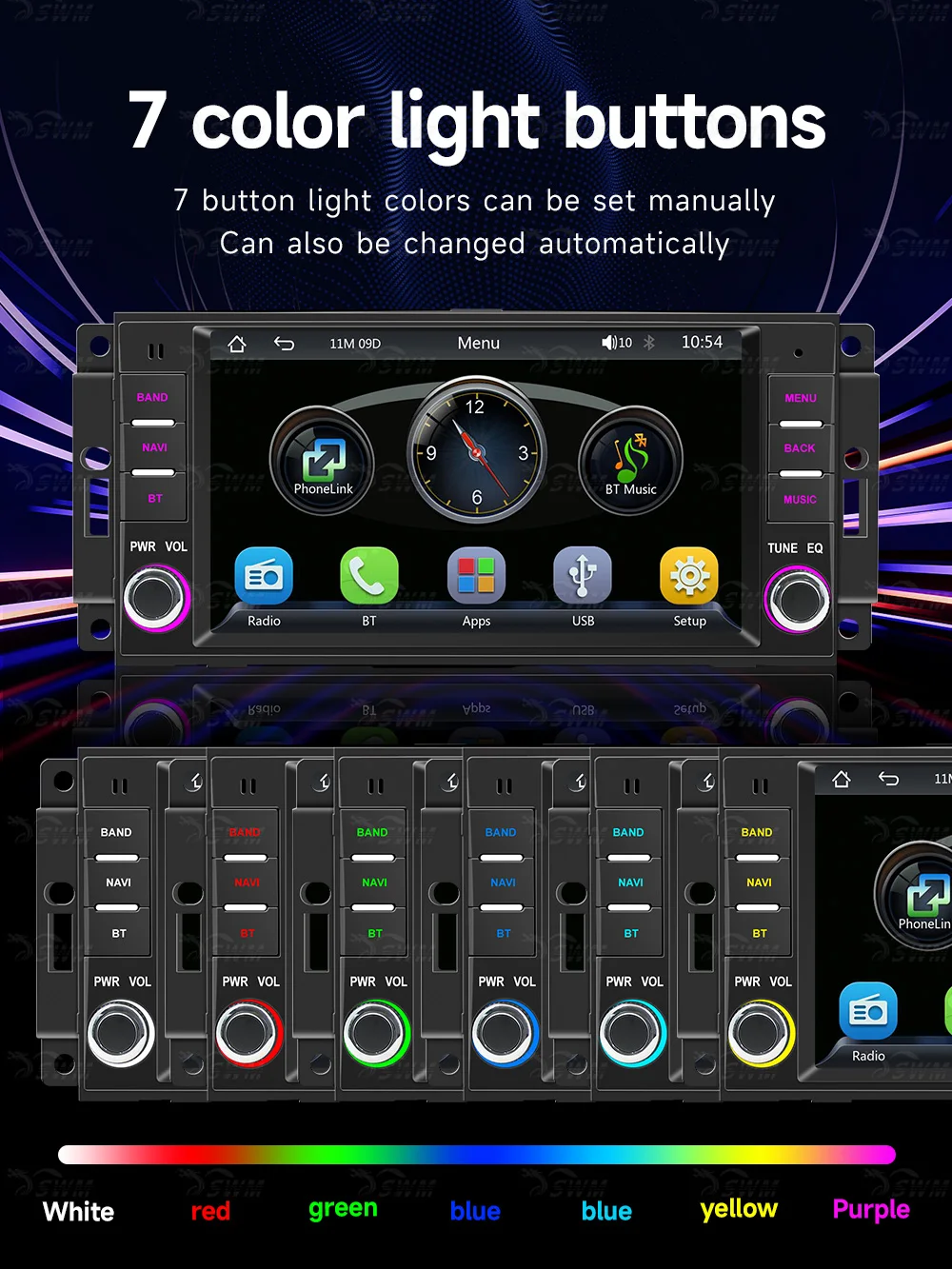 BQCC 7'' Car MP5 Player for Jeep Wrangler, Dodge Chrysler Wireless CarPlay Android Auto 7-Color Lights BT FM AM Stereo Radio view 3