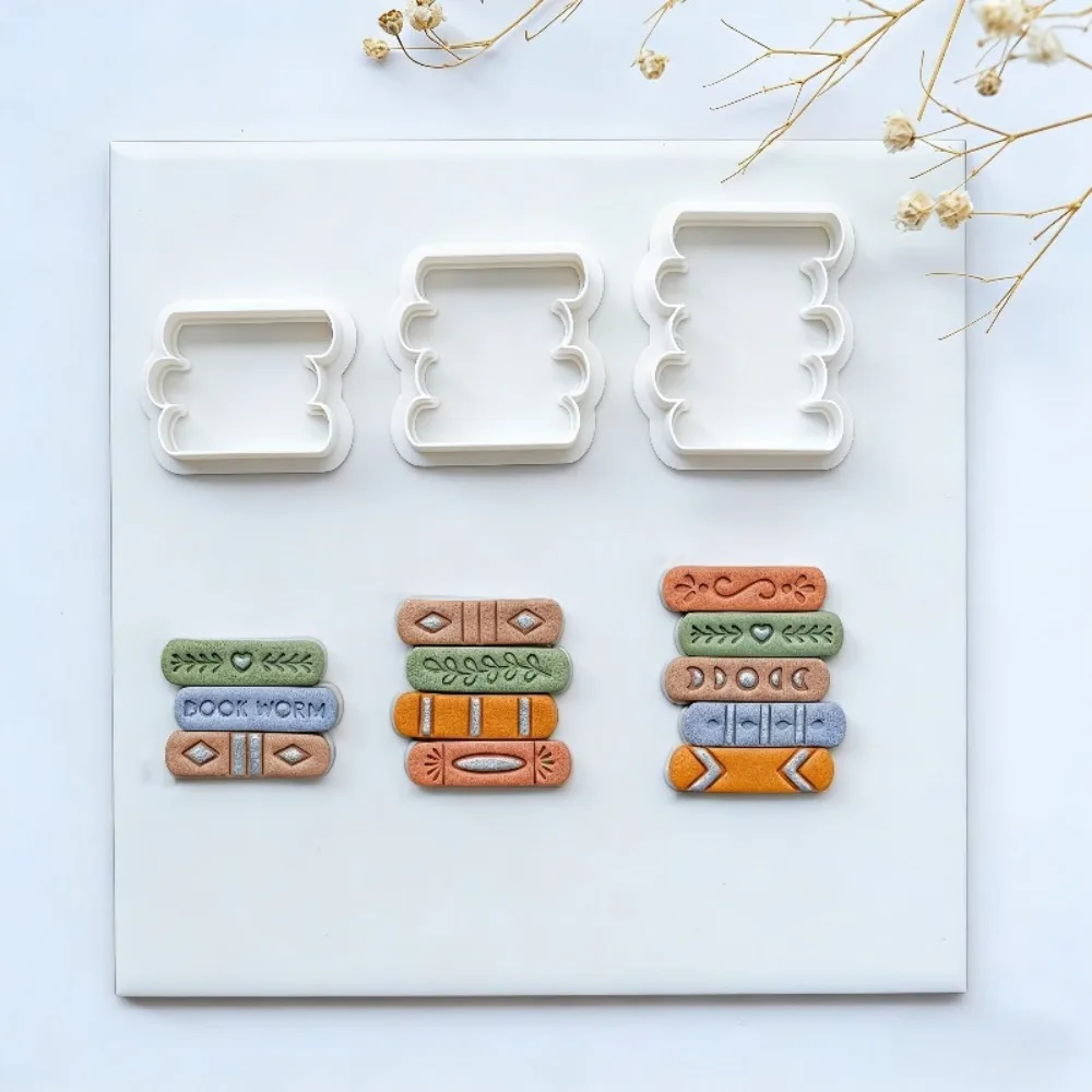 7pcs/set Book Stack Themed Polymer Clay Cutters Set  Stackable Book Molds for DIY Polymer Clay Artists & Crafters Jewelry Making