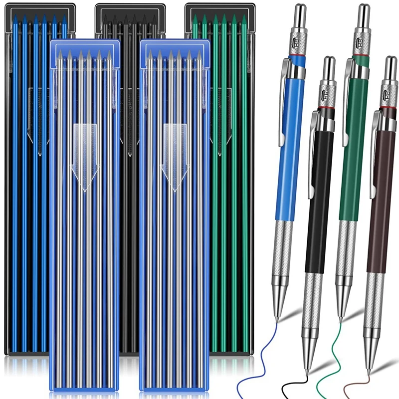 

Welder Pencil With 60 Pieces Round Refills Mechanical Pencil Metal Marker Pen For Construction Workers,Welders, Plumbers