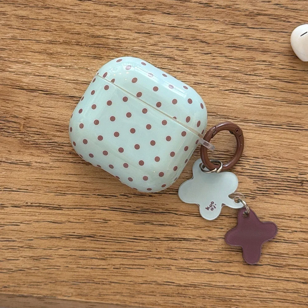 Mint Green Earphone Case For AirPods 4 Brown Polka Dots Cute Protection Cover For AirPods Pro 3 2 1 Shockproof Dustproof Cases - view 2