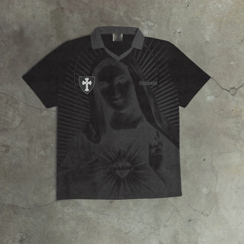 Polo neck and round neck unisex T-shirt, Maria printed top, European and American, summer 2025