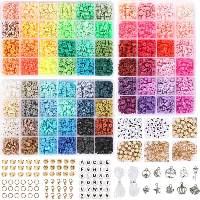 48 color, 6 mm soft pottery, letter bead box DIY beads bracelet kit clay beads kit