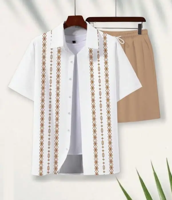 

Men's Hawaiian Shirt set, 3D printed, Retro pattern, Summer fashion, casual, luxurious, daily, Large Button And Shorts Set