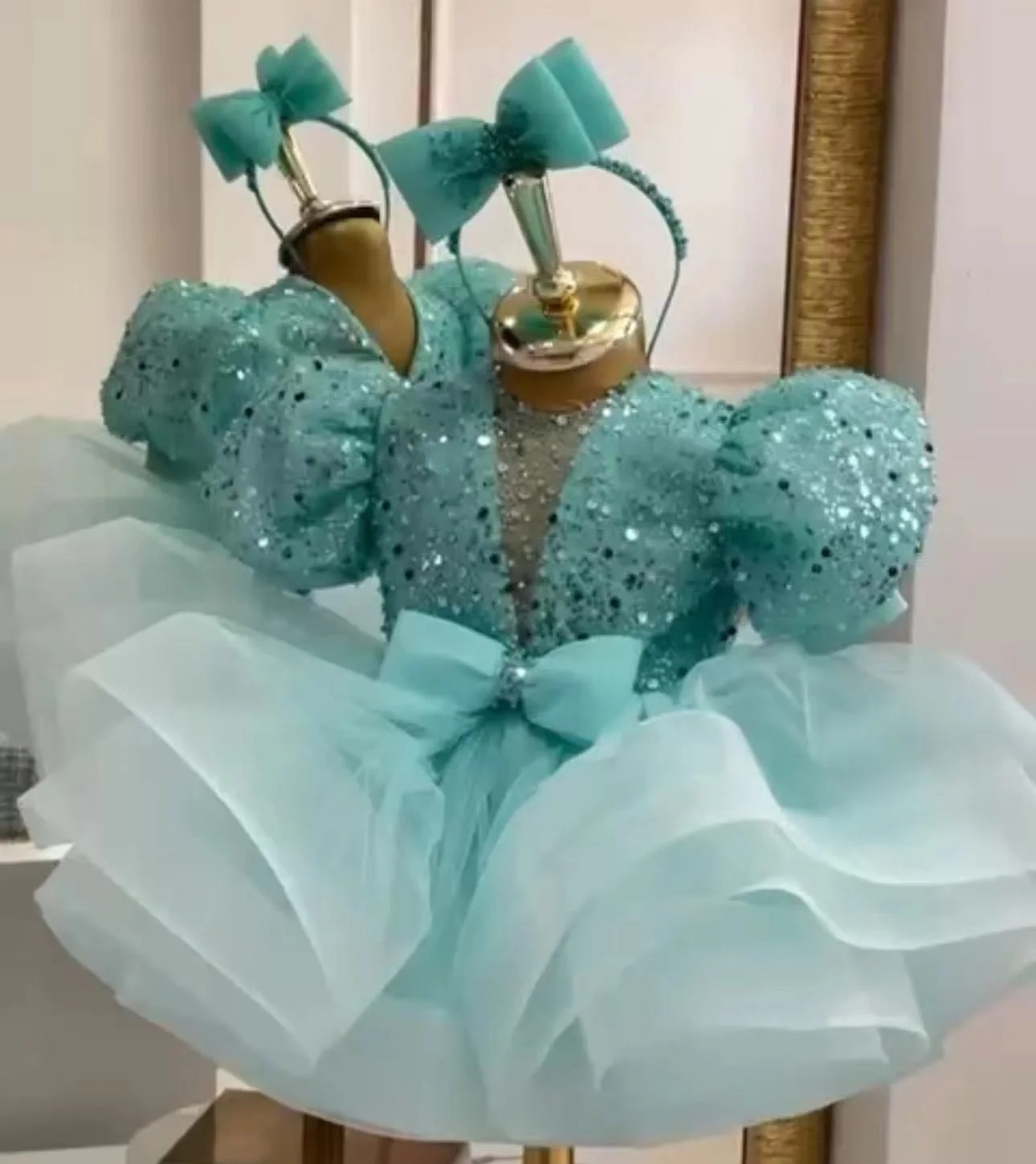 New Elegant sequin girl dress Big bow birthday dance party gorgeous dress graduation banquet evening dress girls Wedding dresses