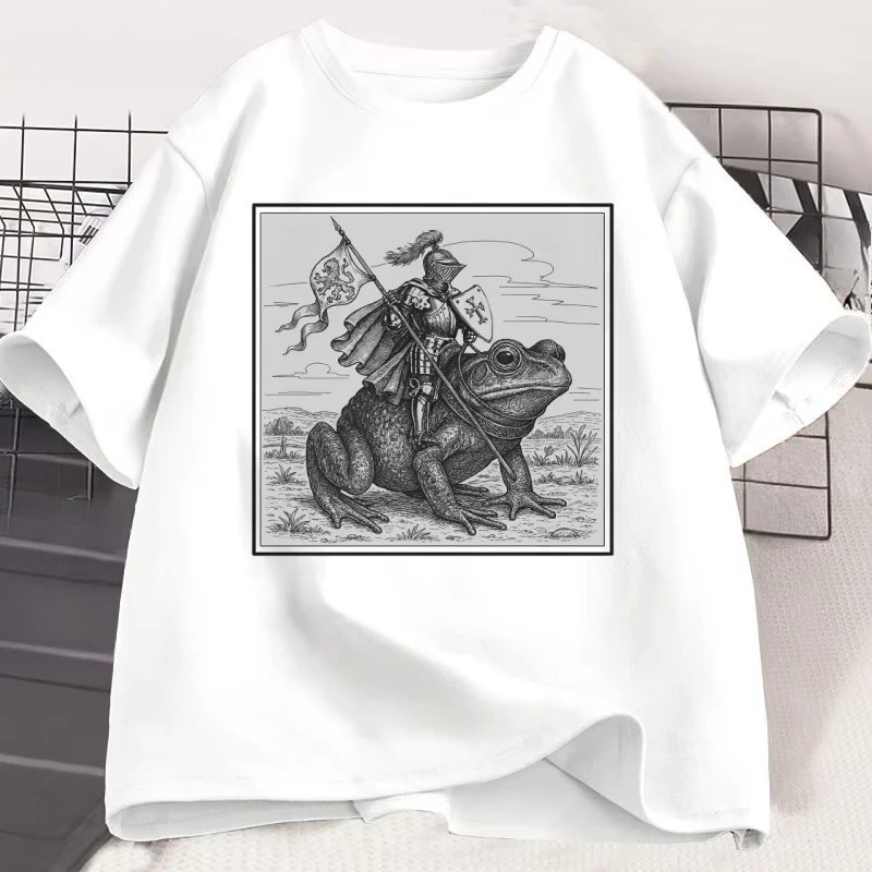 Vintage Medieval Knight T Shirt Funny Frog Knight Rider Tshirt Fashion Cotton Crew Neck Short-sleeved Top Men Women Clothes