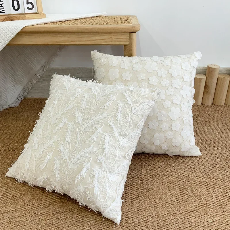 Luxury 3D Relief French Lace Pillowcase Embroidered Throw Pillow Cover Home Decor Cushion Cover Macrame Pillow Case for Sofa Bed