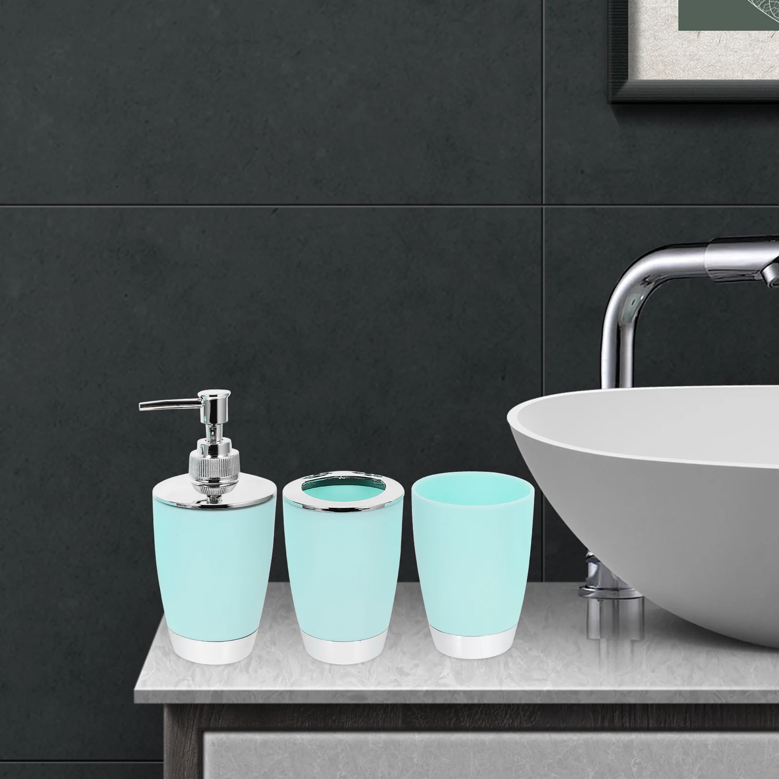 

6pcs Plastic Bathroom Accessory Set Non-Toxic Easy Clean Bath Organizer Kit Includes Dispenser Holder Cup Soap Tray