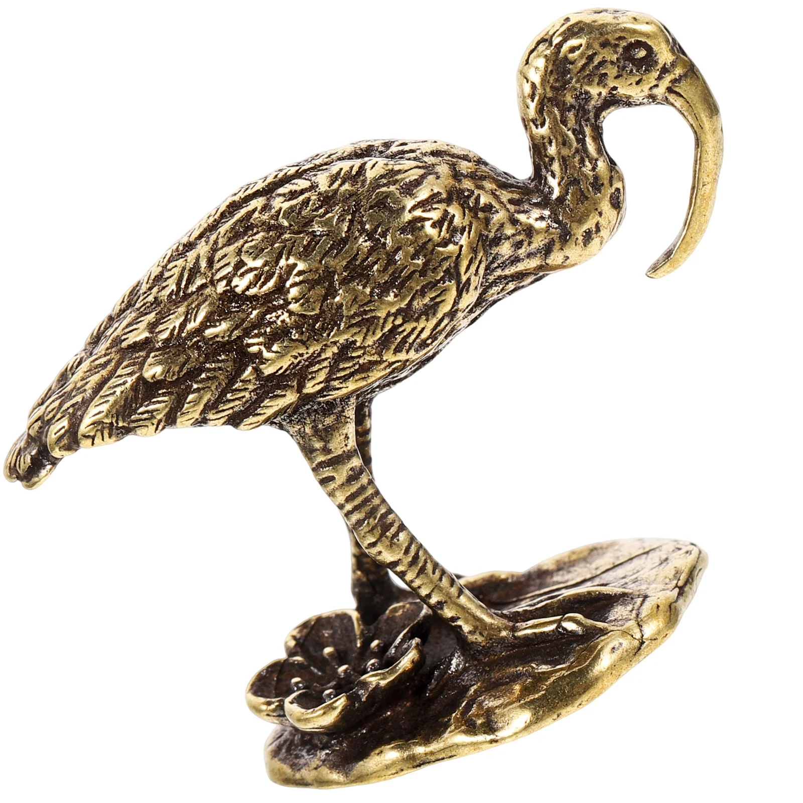 Miniature Long-Billed Crane Brass Statue for Home Office Decor Vintage Tabletop Art Decoration Chinese Bird Sculpture