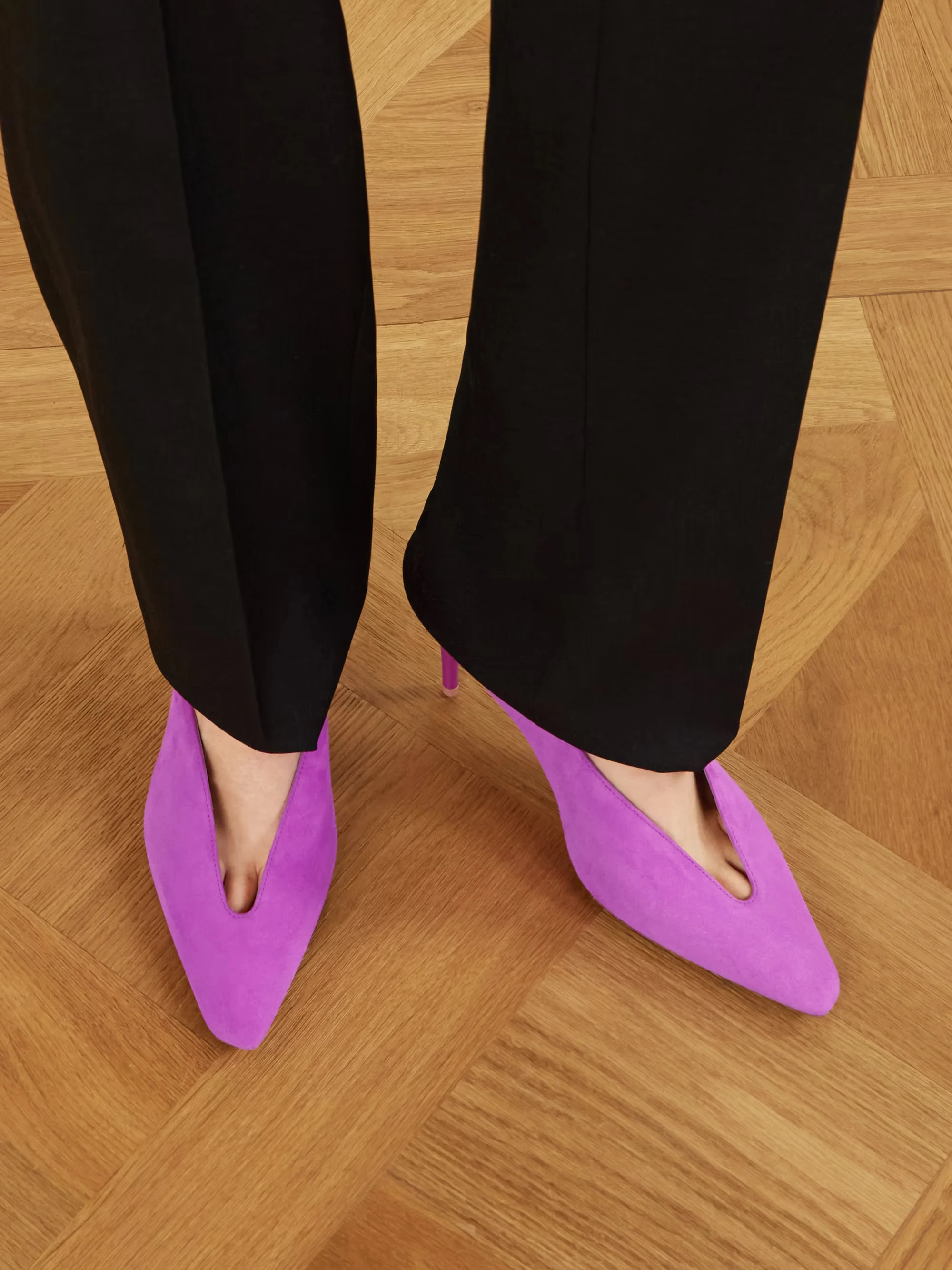 Purple suede pumps for women white/black leather shallow soft high heels 2026 summer new in luxury designer party shoes on offer