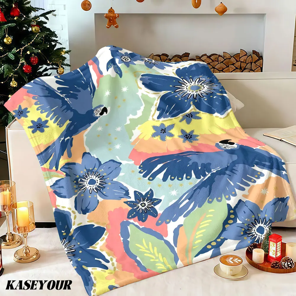 Tropical Parrot Floral Winter Summer Flannel Blanket Throw Fleece Soft Fuzzy Plush Cozy Fleece Blankets for Sofa Ideal Gifts