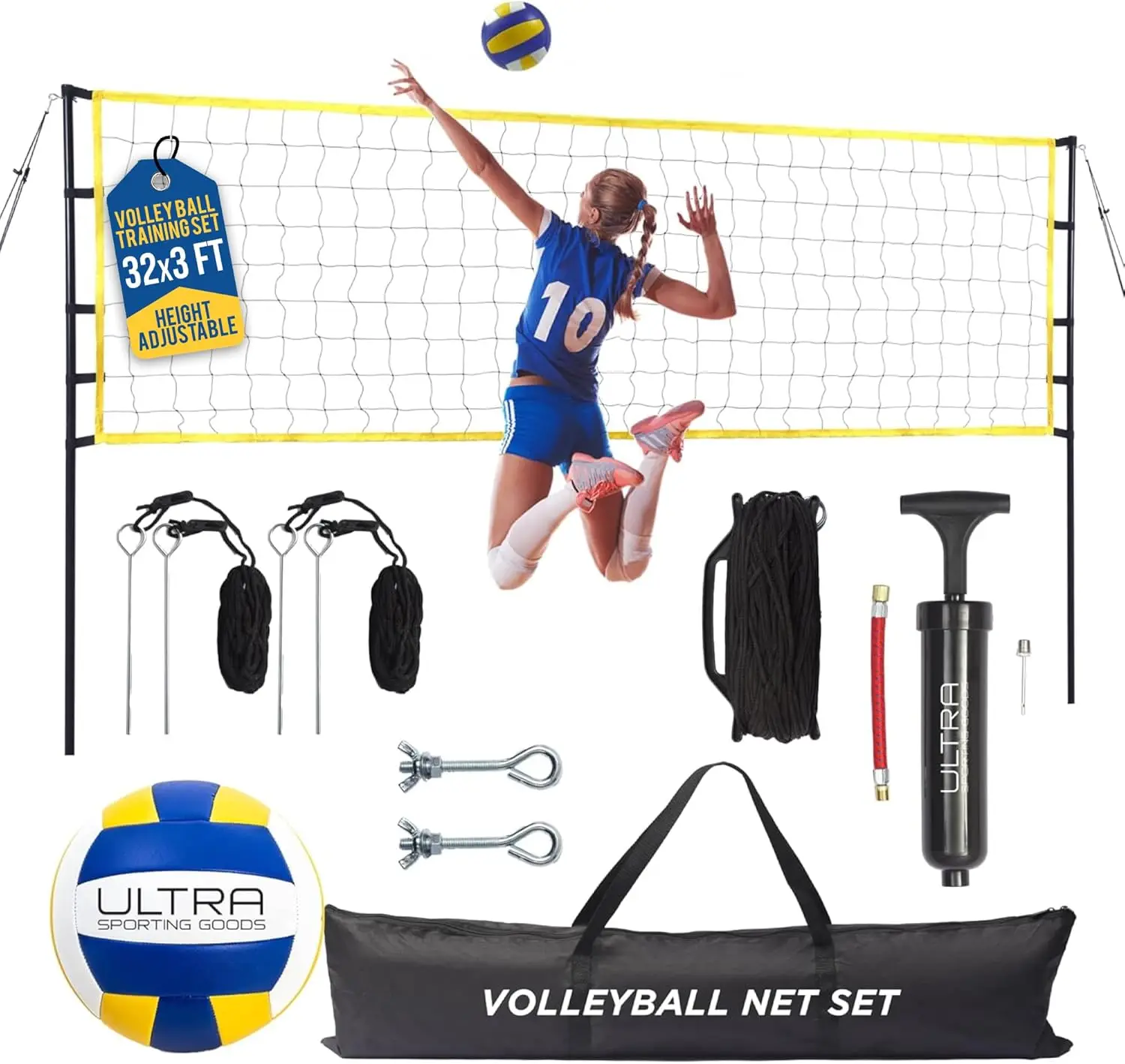 

Portable Volleyball Set with Net, Poles, Ball & Pump for Outdoor Games