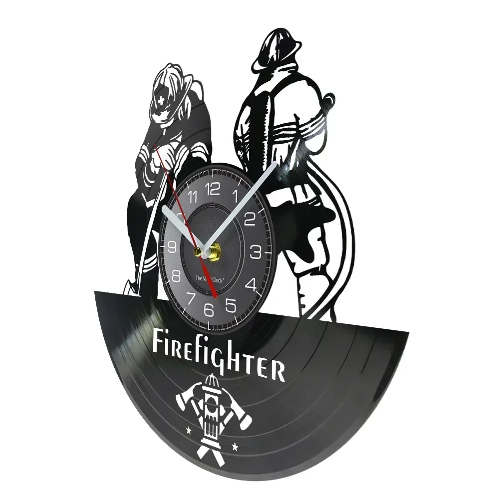 Firefighter Vinyl Record Wall Clock Retro Fire Rescue Department Soldier Mural Wall Clock Firefighter Home Decoration Gift Clock