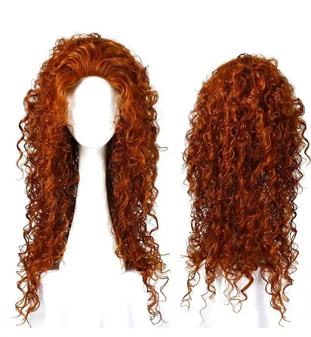 Peluca de Cosplay larga y rizada para mujer, juego de rol sintético marrón, Halloween, Navidad, Cabello para fiesta diaria