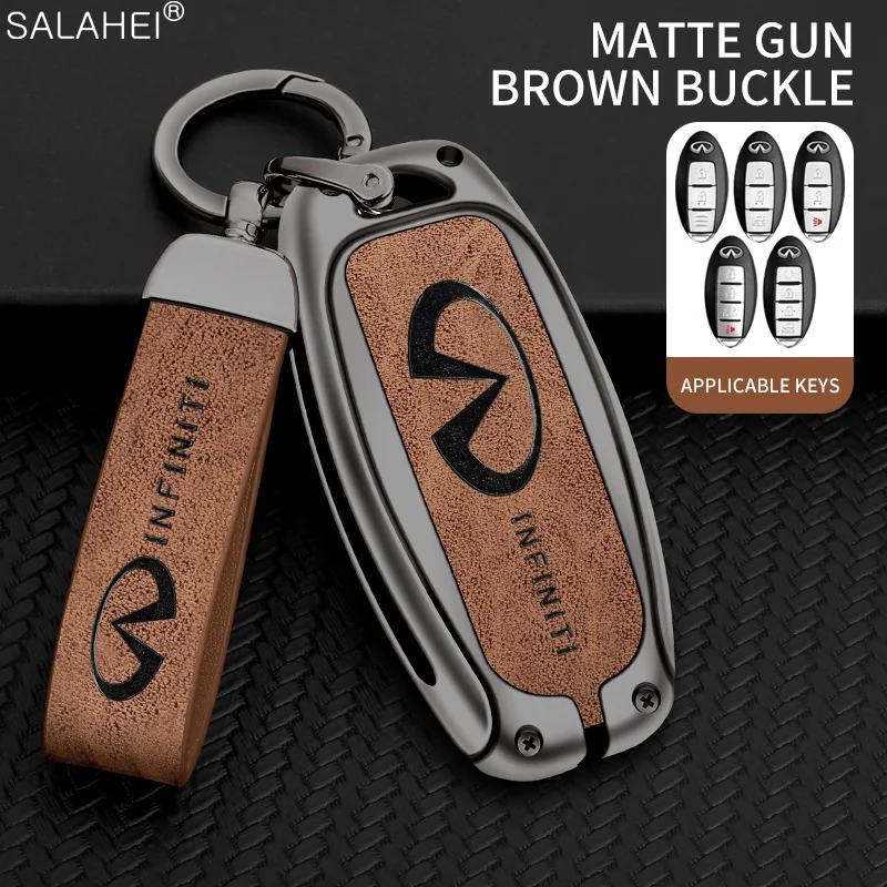 Metal Leather Car Remote Key Case Cover For Infiniti Q30 Q50 Q60 Q70 JX35 FX35 G37 M35 ESQ QX30 QX50 QX55 QX56 QX60 QX70 QX80 view 5