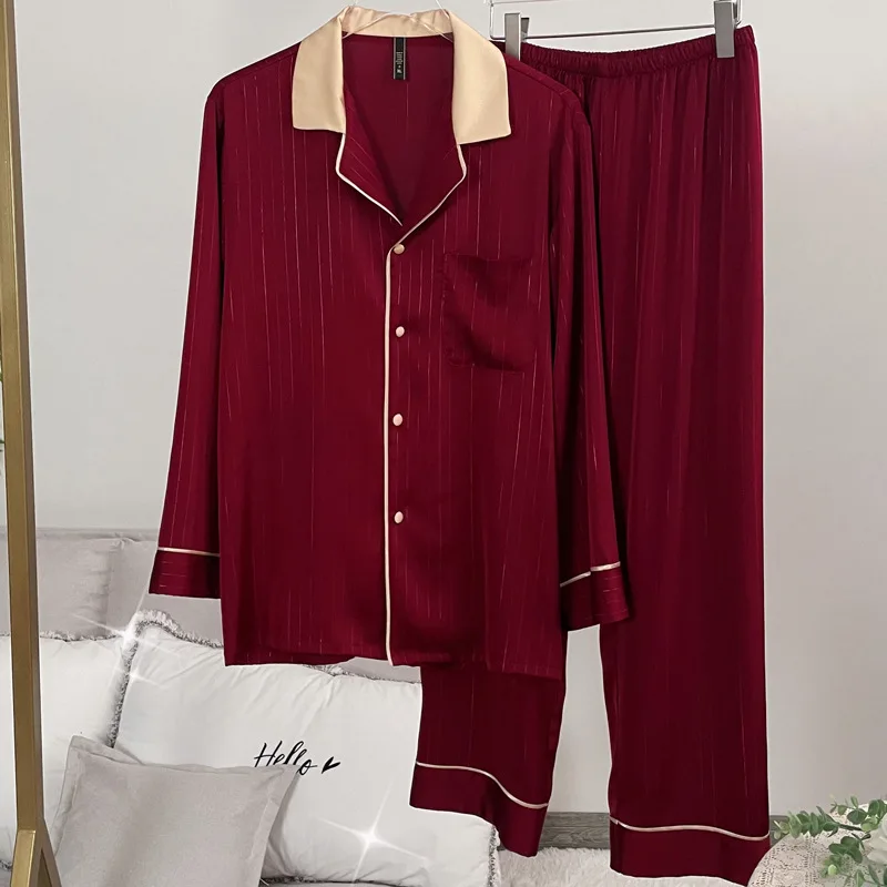 

Couple Designer Pajamas For Men & Women Sleepwear Set Pijama Set Long Sleeve Trousers Sleep Wear Ice Silk Wedding Pajama Set