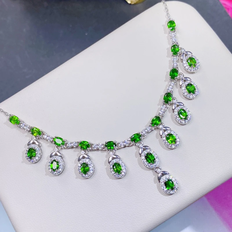 

Natural diopside pendant necklace for women silver 925 jewelry luxury gem stones 18k gold plated free shiping items