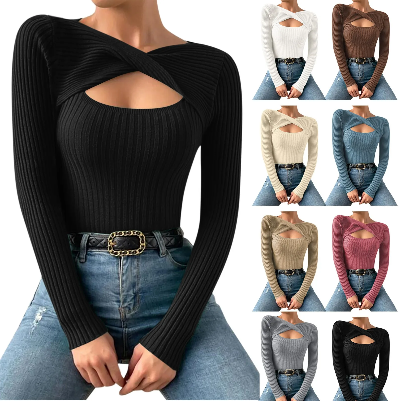 Women Sexy Solid Turtleneck Knitted Sweater Long Sleeve Hollowed Out Pullover Female Fashion Comfort Casual Slim Outerwear