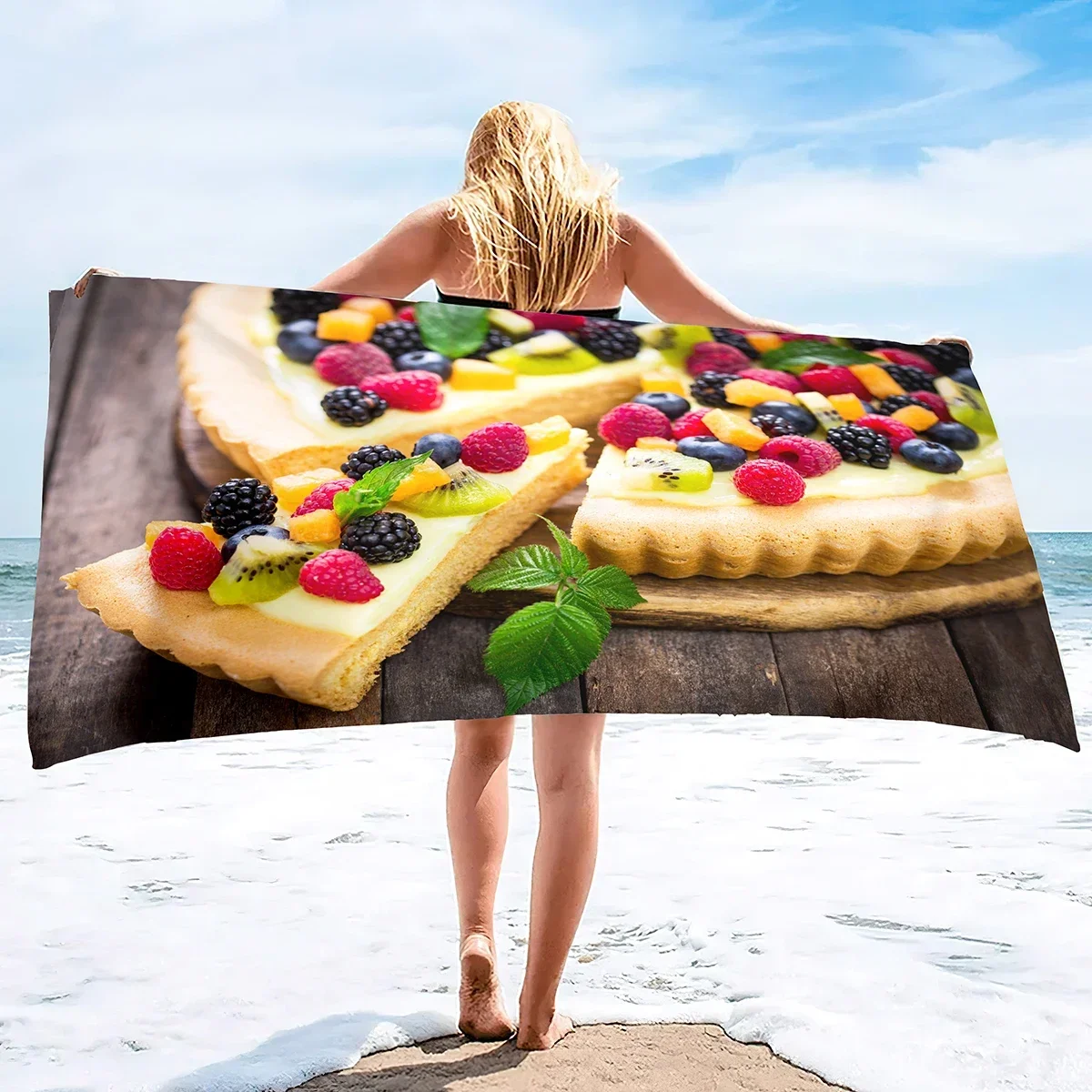 Pizza Print Beach Towel Hamburger Extra Large Pool Towel Adults Soft Cute Cartoon Food Patterns Absorbent Fluffy Beach Towels