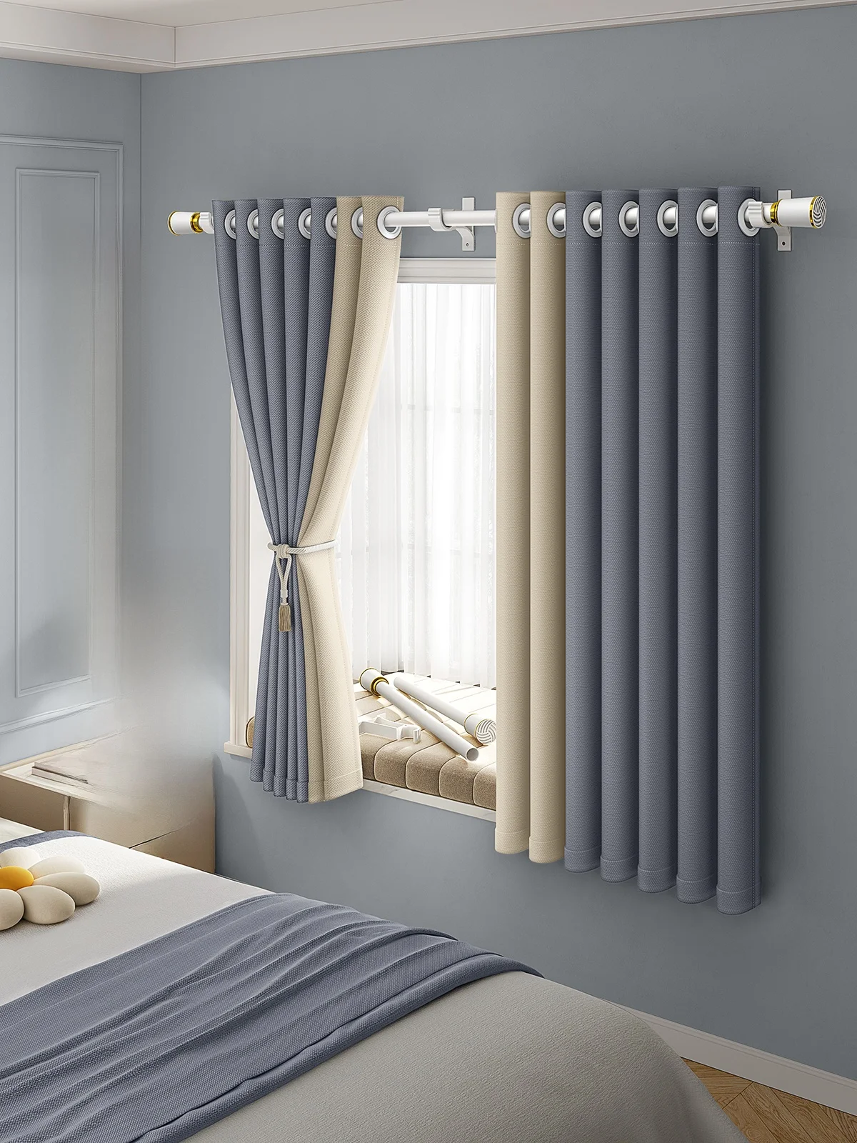 

Новый комплект штор для спальни 2025 года: римские шторы для маленьких окон, светонепроницаемые, без сверления, современный матовый полиэстер