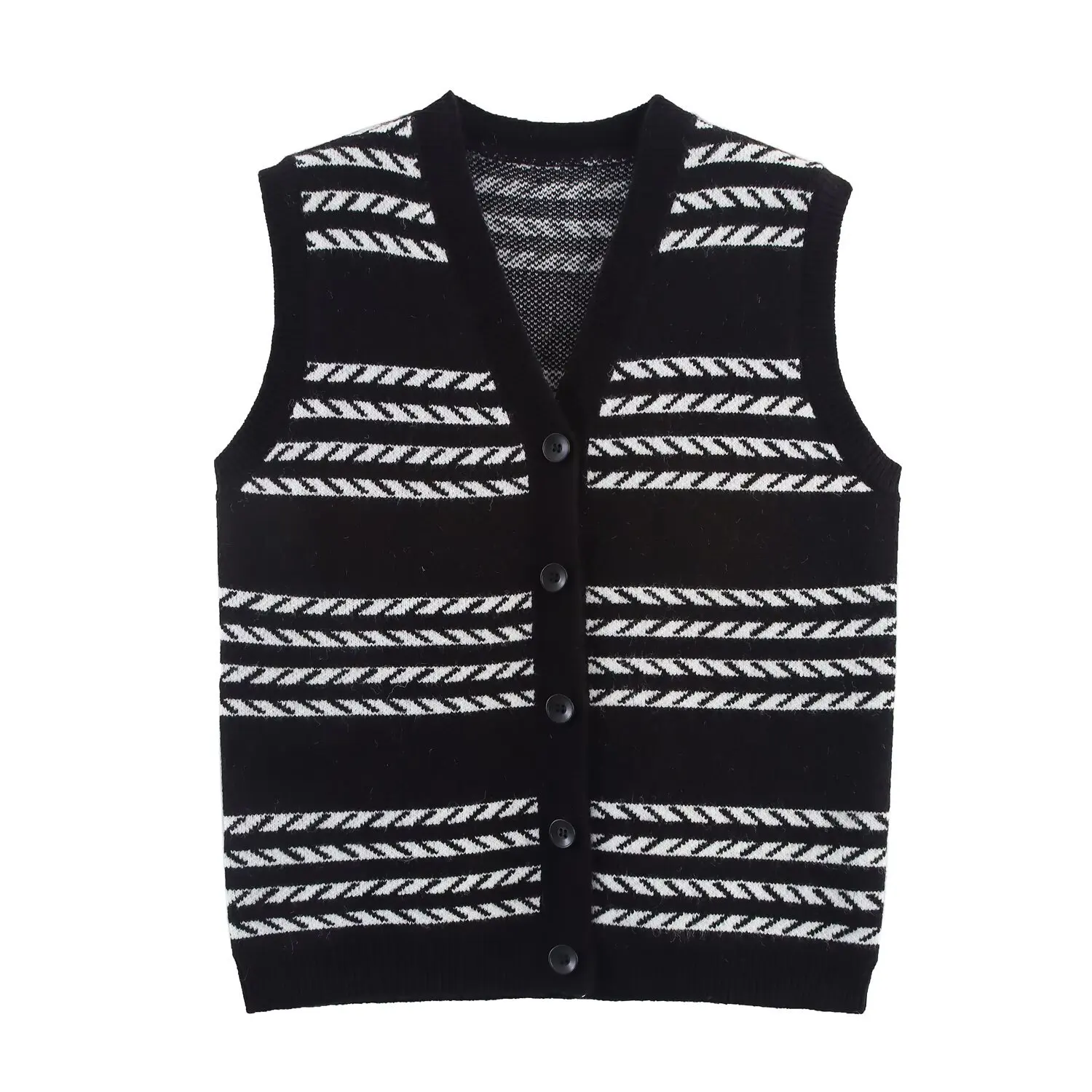 

Women Slimming Casual Knit Cardigan Vest Sweater Tops Autumn Winter V Neck Contrast Color Sleeveless Single Breasted Waistcoat