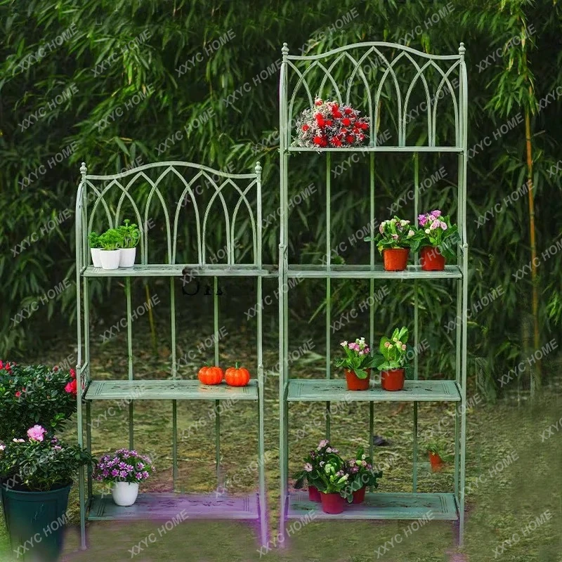 SM new wrought iron balcony simple flowers succulent green plants display stand movable old floor type