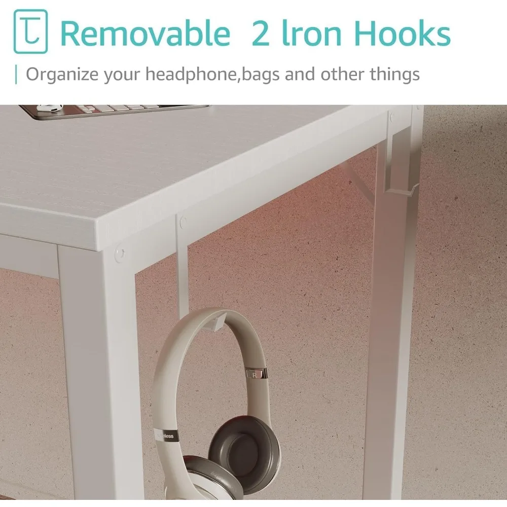 55 Escritorio de oficina en casa reversible moderno con cajones - Escritorio de 55 pulgadas de largo para estudio y dormitorio