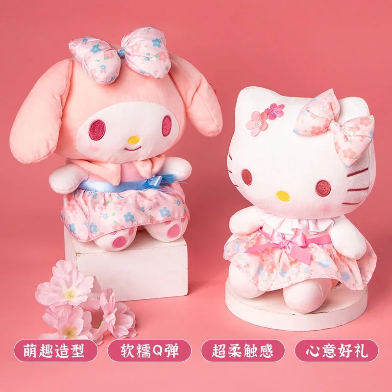 Stock Genuine Cinnamoroll Kitty Plush Doll Anime Sanrio Peach Blossom Melody Kurumi Cinnamon Pochacco Doll Girls Gift Plush Toys