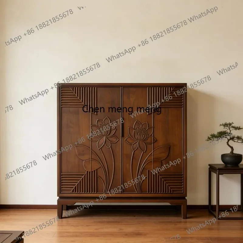 

RR New Chinese style, dining side cabinet, medieval wabi-sabi wind carving display, living room solid wood storage side cabinet