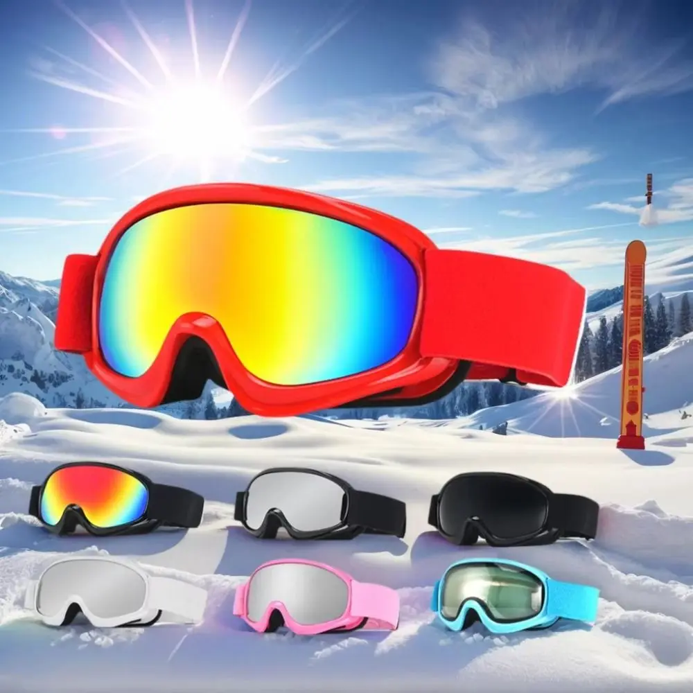 Cute Ski Goggles Windproof Coldproof Anti-Fog Ski Goggles High Definition Anti-fog UV400 Skiing Glasses For Age 4-14