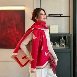 Women's Thick Imitation Cashmere Blanket Scarf Warm Pashmina Shawl Winter Wrap 2025 New Design Print Poncho Echarpe Female Wrap