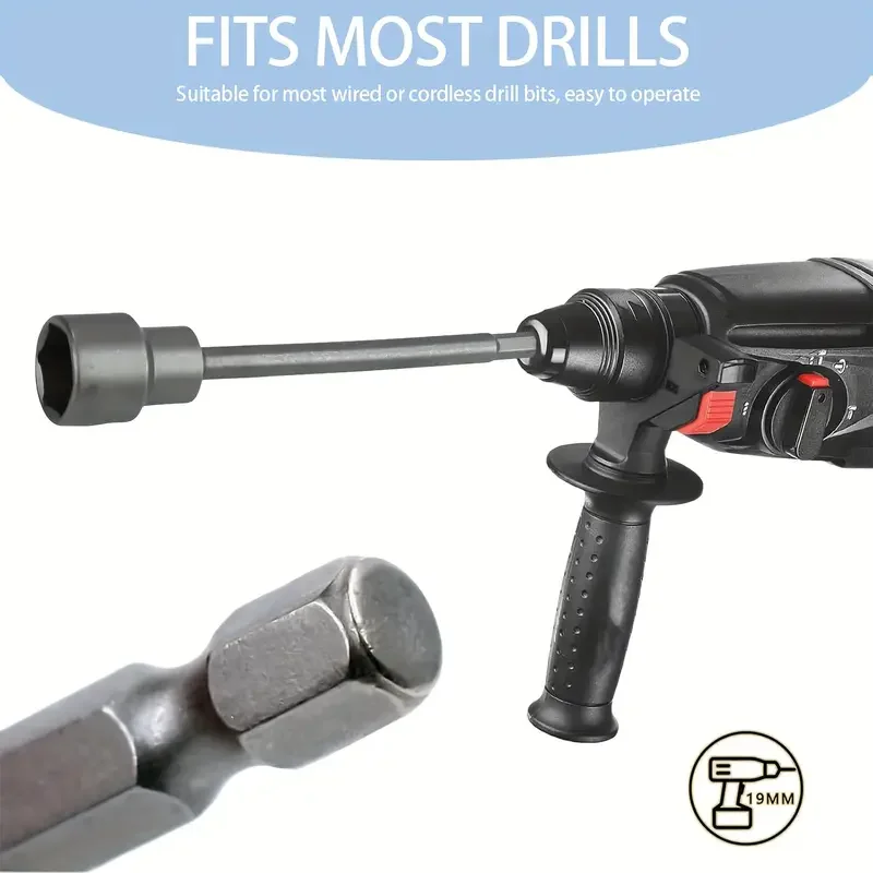 

19mm Socket Magnetic Nut Screwdriver Hex Key Drill Bit Adapter For Power Drills Impact Drivers Socket 150mm Extended Sleeve Head