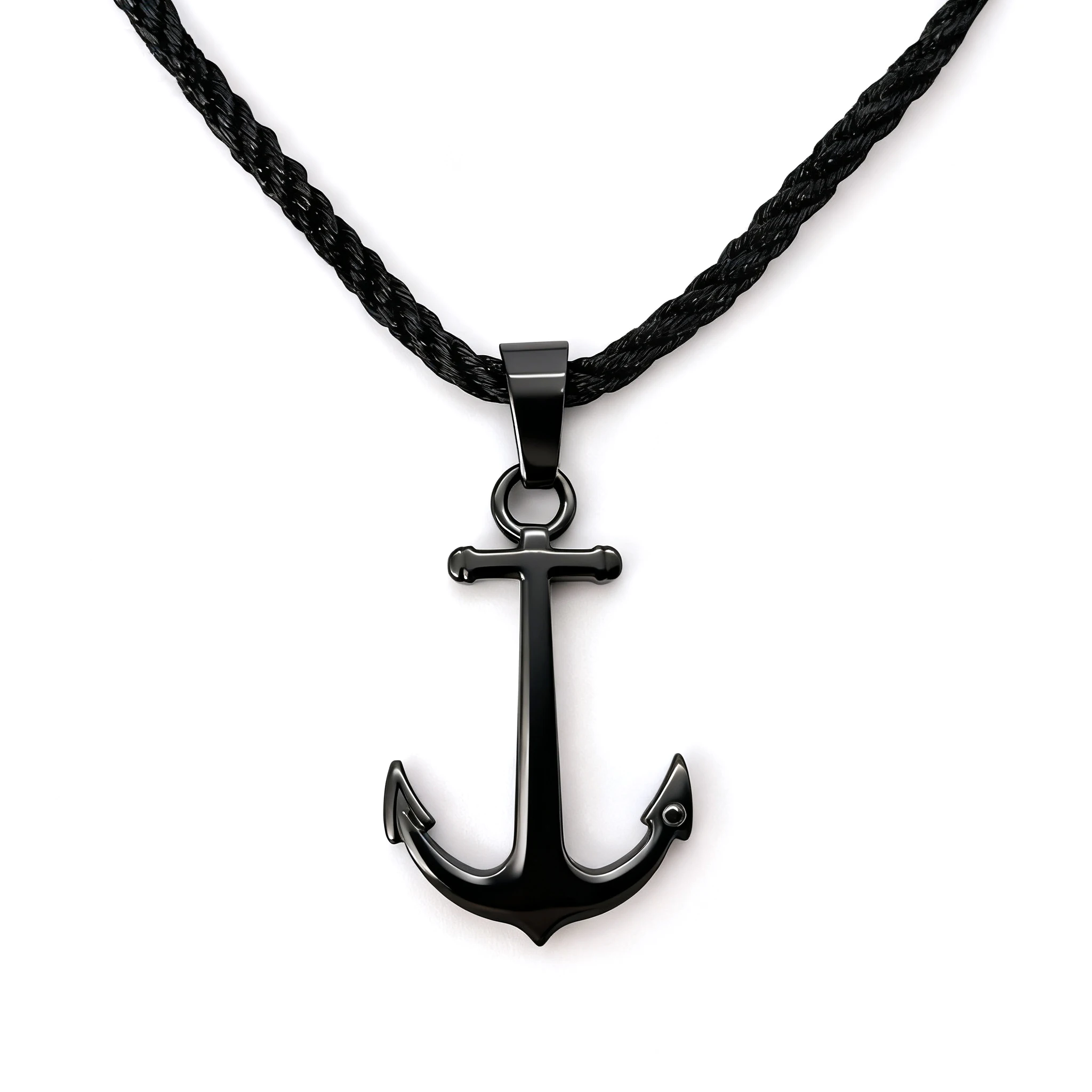 

Мужское ожерелье Runda, черный морской кулон из нержавеющей стали с нейлоновой веревкой, регулируемый размер 50 см, модное ожерелье с якорем дл...