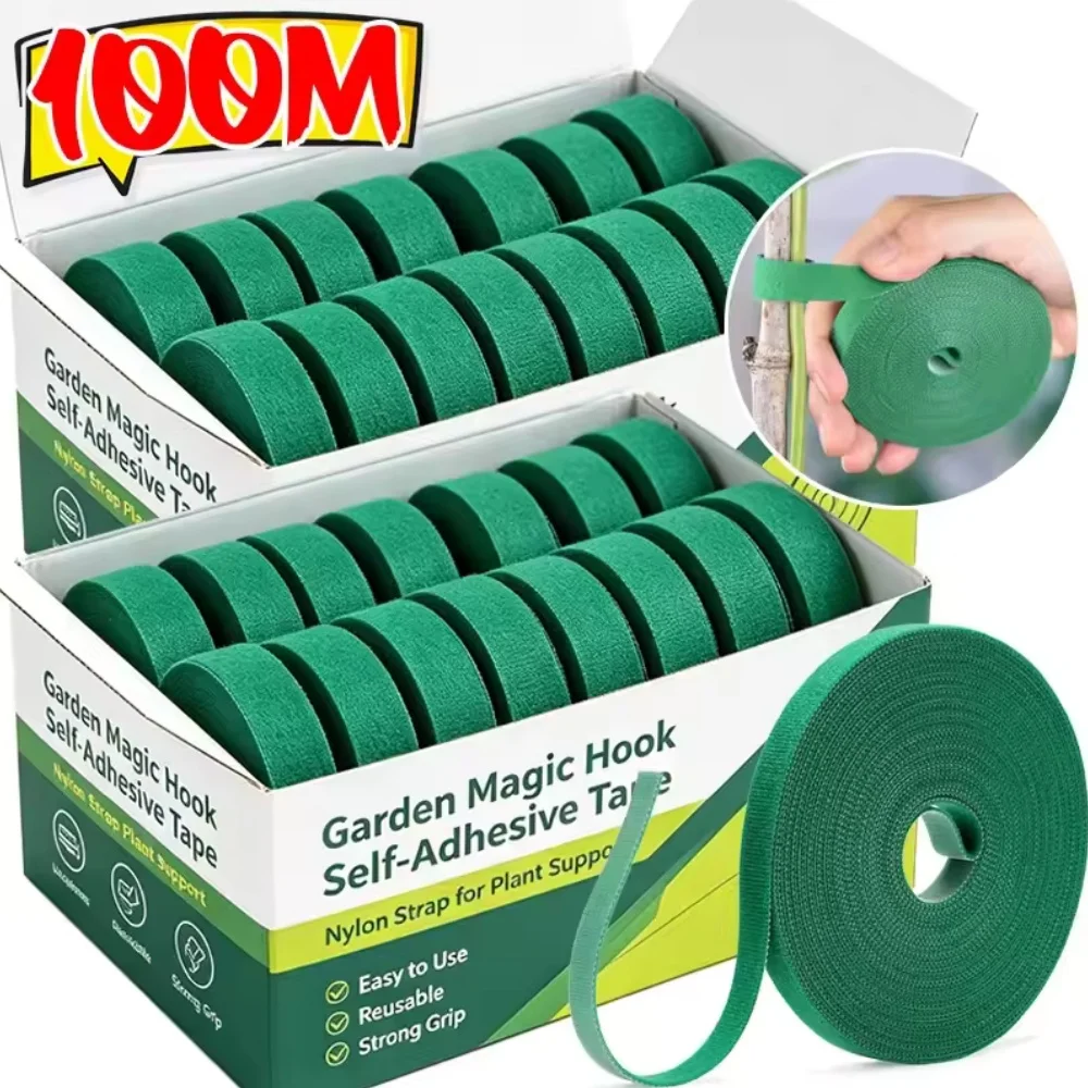 100/5M Magic Self Adhesive Nylon Cable Ties Green Plants Hook Loop Support Fixed Strips Tape Garden Twine Bandage Fasteners Tool