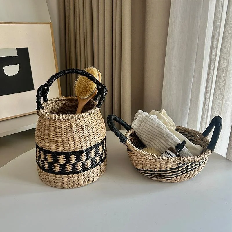

Handwoven Sea Grass Storage Basket with Handle SilentWind Home Decoration Basket Desktop Organizer Vietnamese Craft