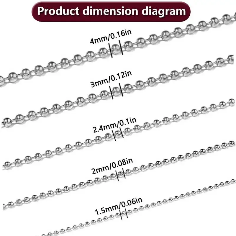 5 Meters Metal Ball Bead Chains 1.2/1.5/2.0/2.4/ 3.0/4mm Golds Black Bronze Silver for DIY Jewelry Necklace Making Accessories