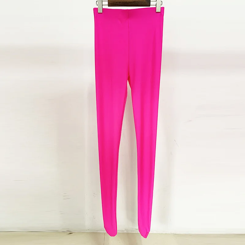 Leggings rosa choque rosa fluorescente 2023 meias justas elásticas rosas leggings de compressão de cintura alta sem costura