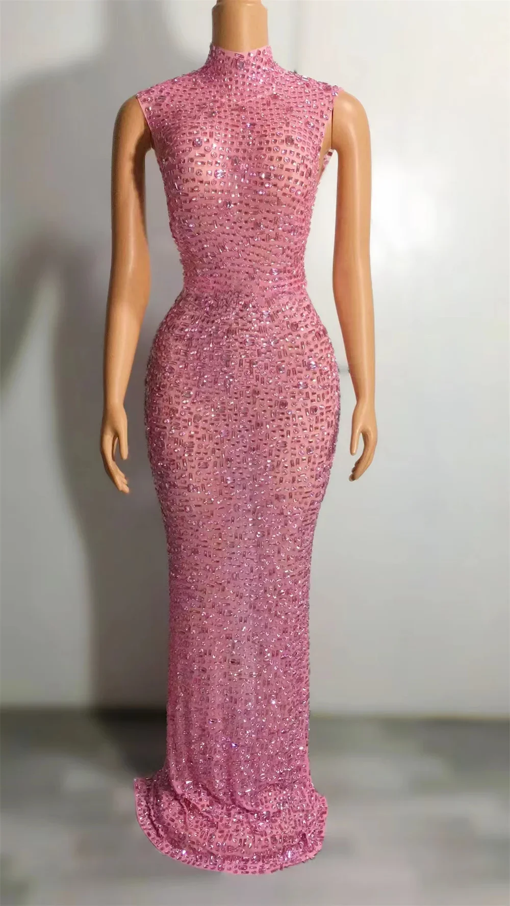 Robe Longue en Tissu artificiel astique pour Femme, Tenue de brev, de Soirée, de Spectacle, d'Anniversaire, de Scène, Argent, Strass, Miroir