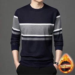 Autumn Winter New Striped Patchwork Plus Size Pullovers Long Sleeve Contrast Loose Vintage Sweater Fashion Casual Men Clothing