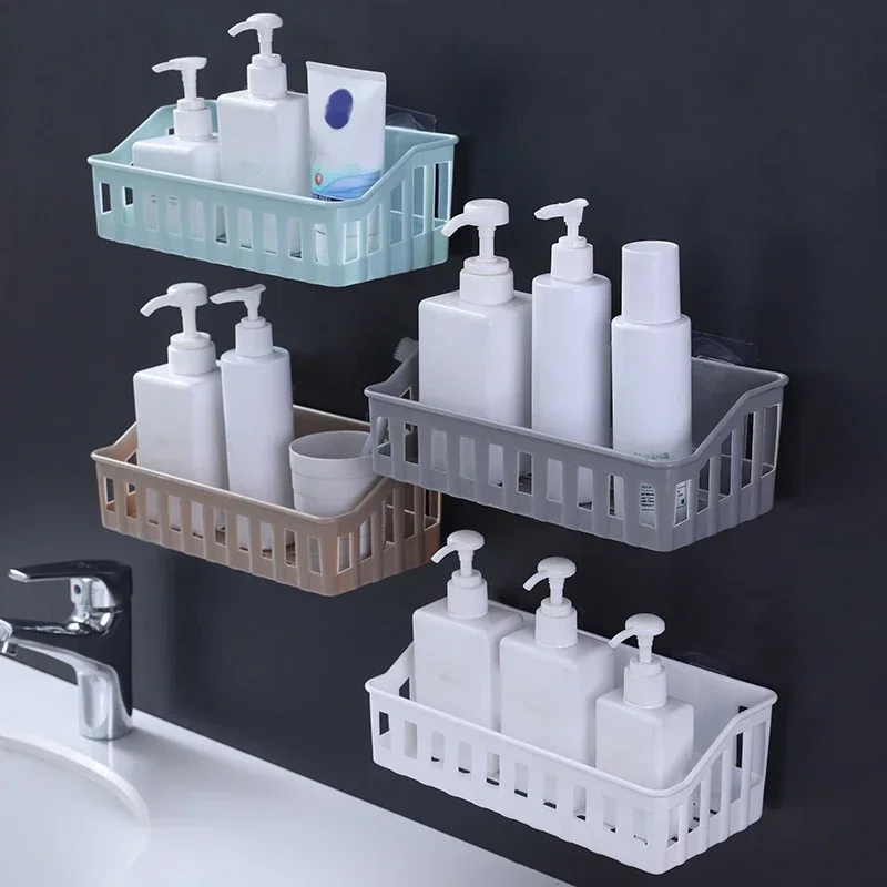 1Pcs Bathroom Organizer Non-perforated Bathroom Shelves Kitchen Plastic Wall-mounted Toilet Sundries Storage Rack Corner Shelf