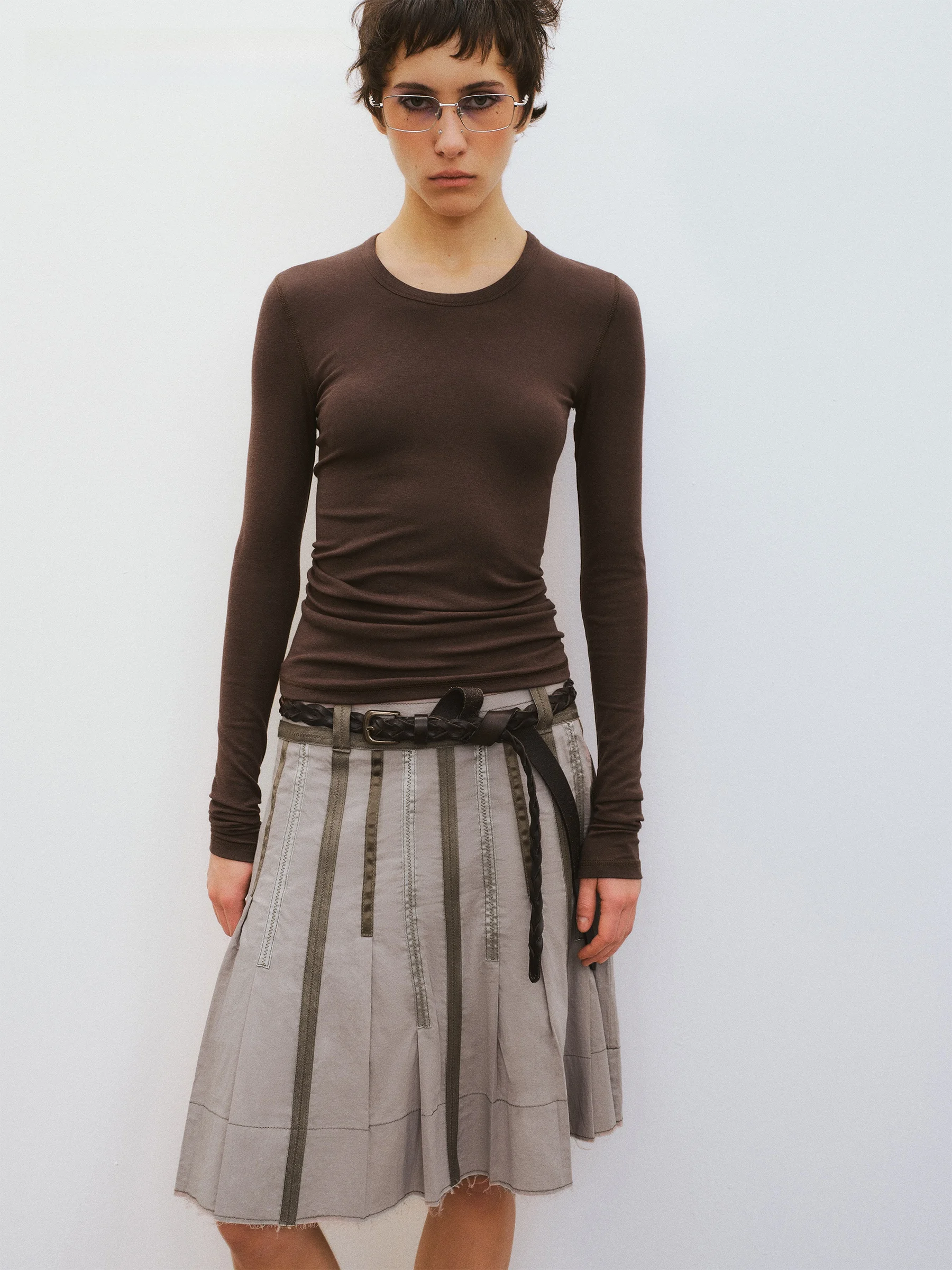 

VERMO Классическая комфортная универсальная футболка с длинным рукавом и круглым вырезом, эластичная, приталенная, из лиоцелла, льна и хлопка, повседневная