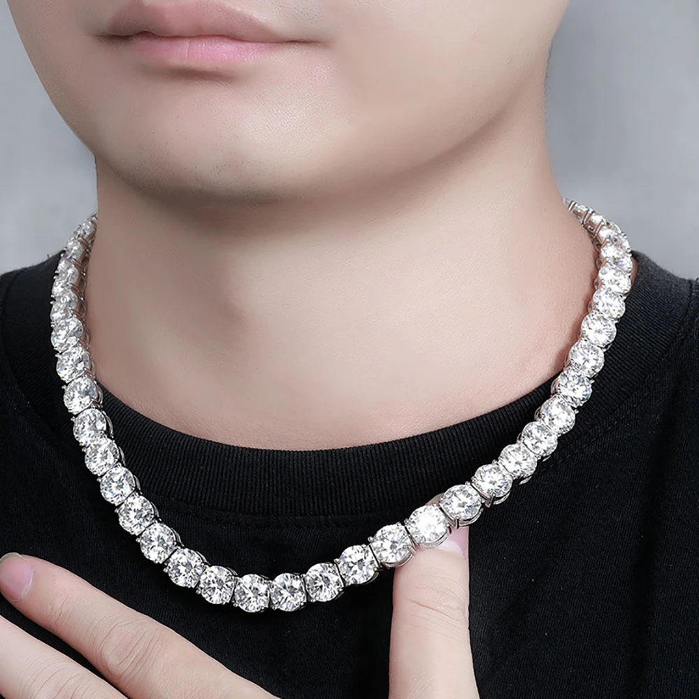 Serenity 6.5mm 8mm 10mm Moissanite Tennis Necklace for Women Men Gift Solid 925 Silver Lab Diamond Neck Chain Plated 18K Jewelry