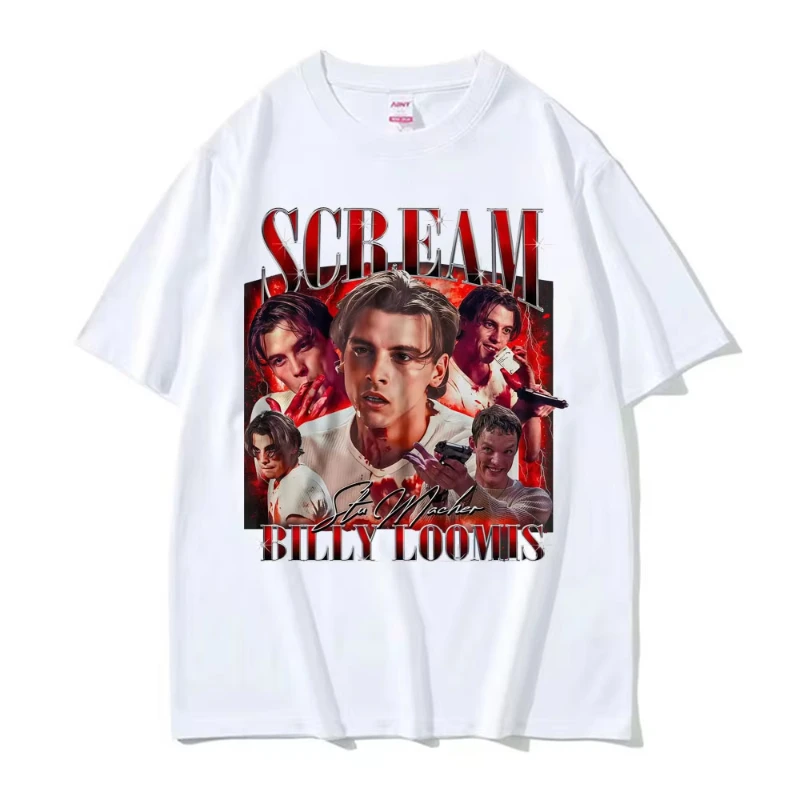 Camiseta gráfica Retro Scream Movie Billy Loomis, ropa para hombre, camisetas clásicas de moda Hip Hop, camiseta de gran tamaño para hombre, ropa de calle