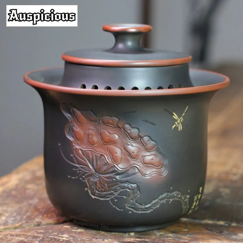 ZAEYORIA 250ml Handmade Nixing Pottery Gaiwan Aesthetic Tea Tureen Tea Bowl With Lid Kit Tea Maker Cover Bowl Chinese Tea Set