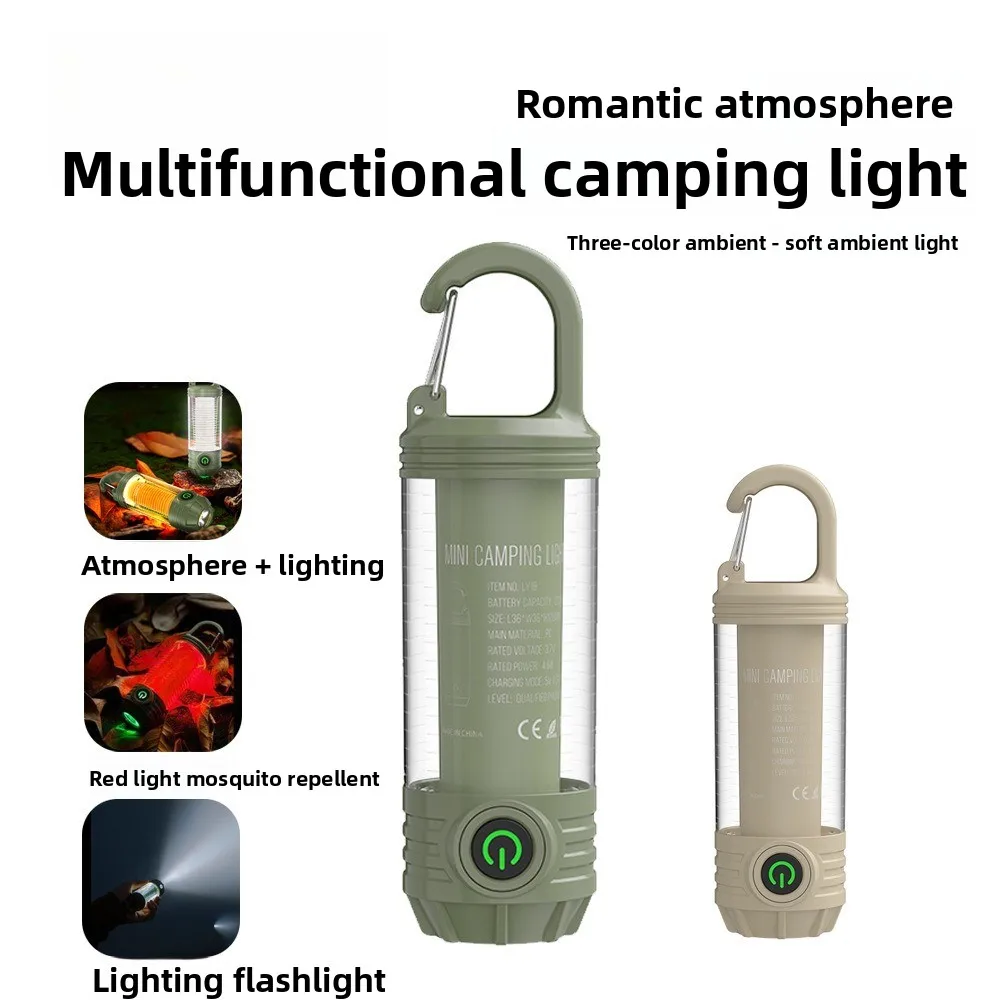 Multifunctional Portable Camping Light Hook Strong Light Flashlight Type-C Rechargeable LED Camping Tent Ambient Light