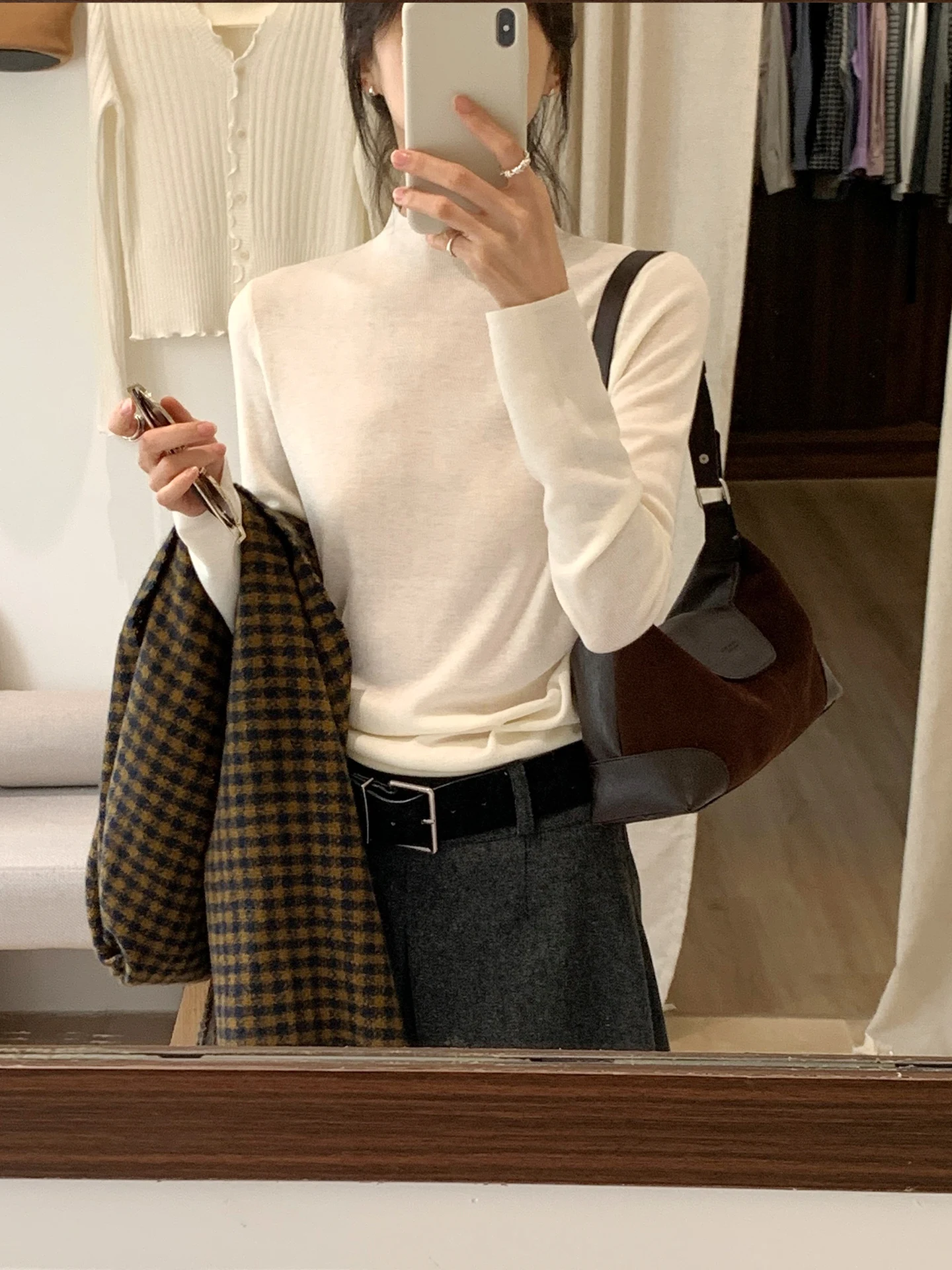 

BRIVIN Корейская белая шерстяная вязаная кофта с длинным рукавом, женская приталенная базовая кофта, элегантный повседневный модный топ