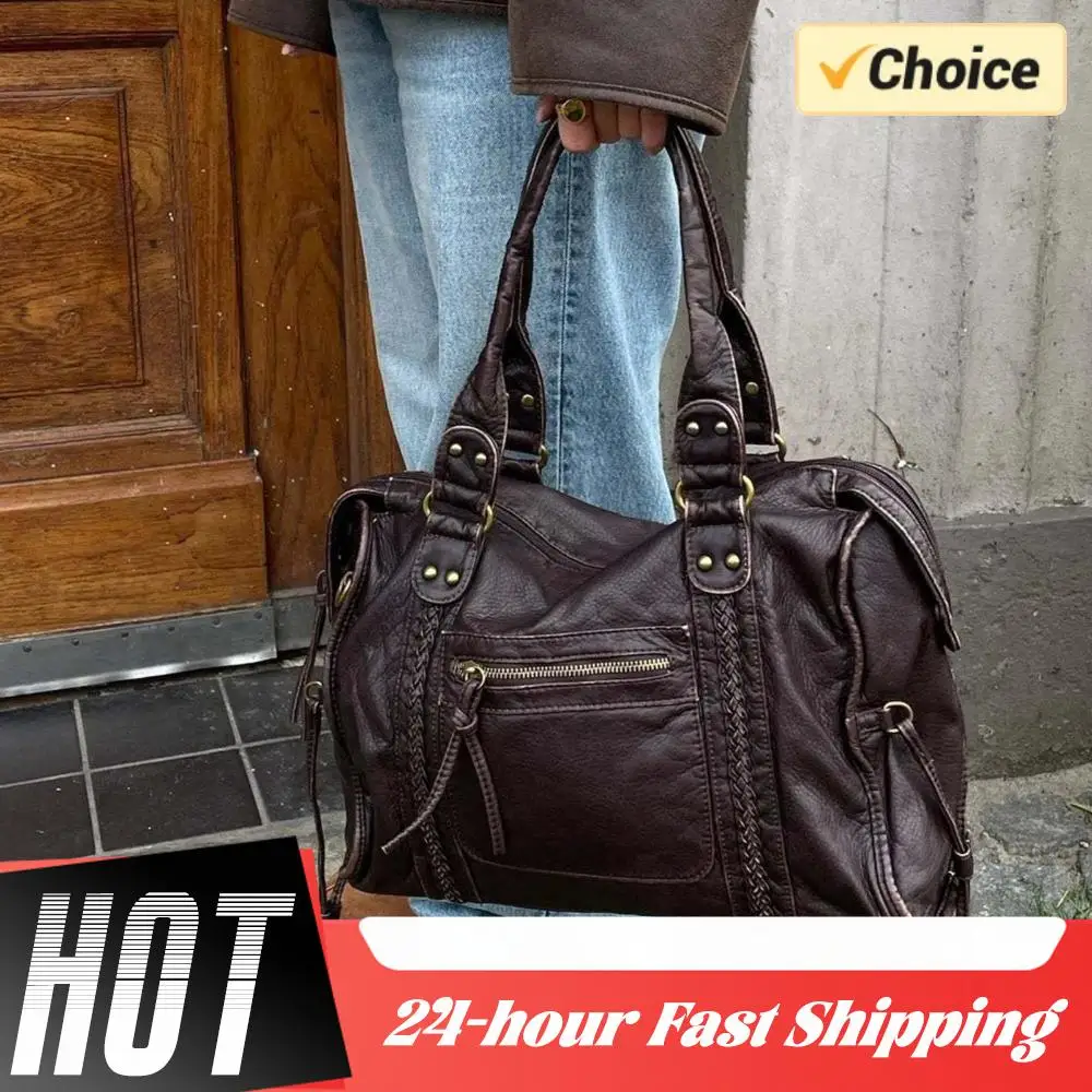 

Soft Retro Crossbody Bag PU Leather Tote Bag Handbags Large Capacity Single Shoulder Bag for Women Work Travel Daily Shopping