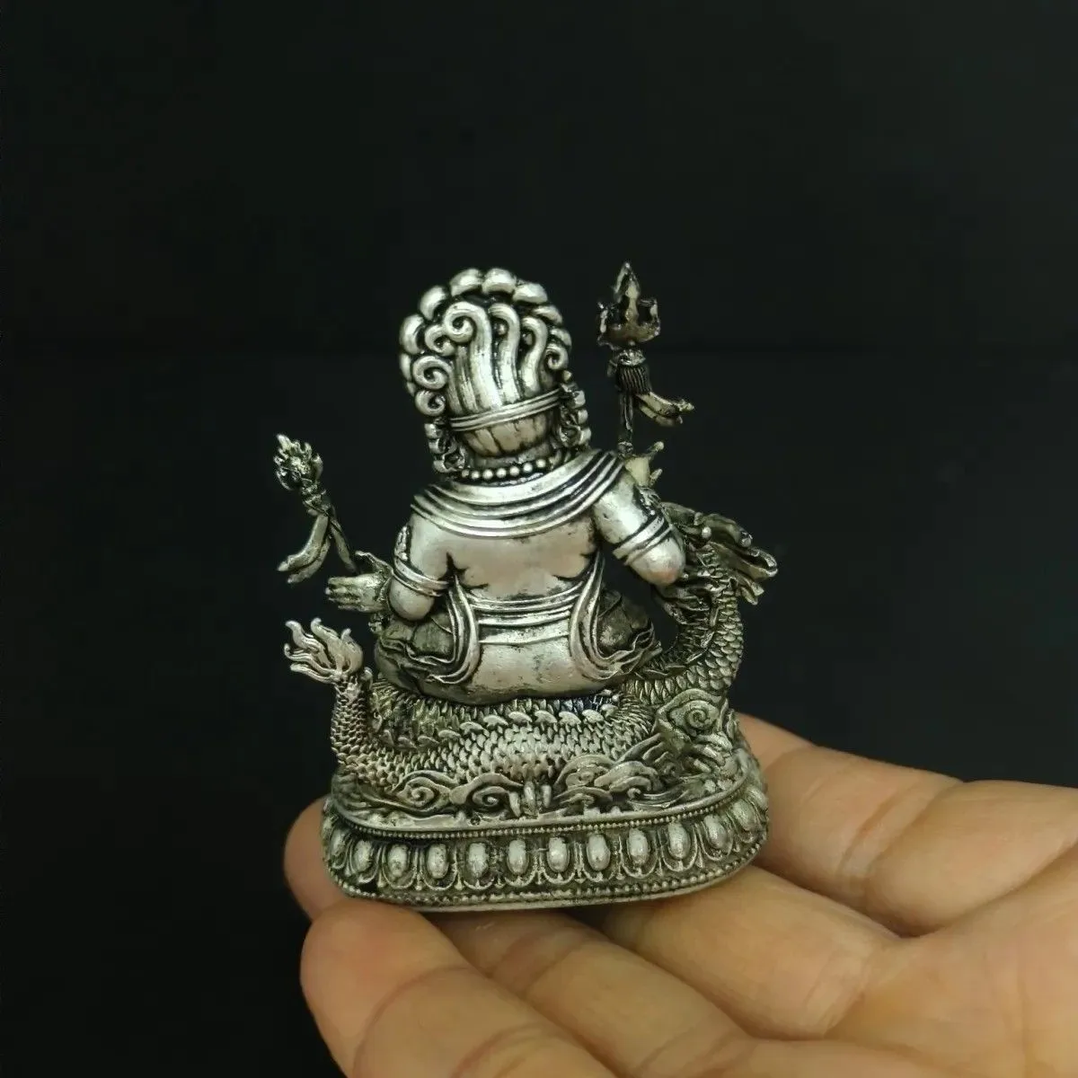New Silver Plated Copper Alloy White Dzambhala Statue Nepal Style Decor Figurine