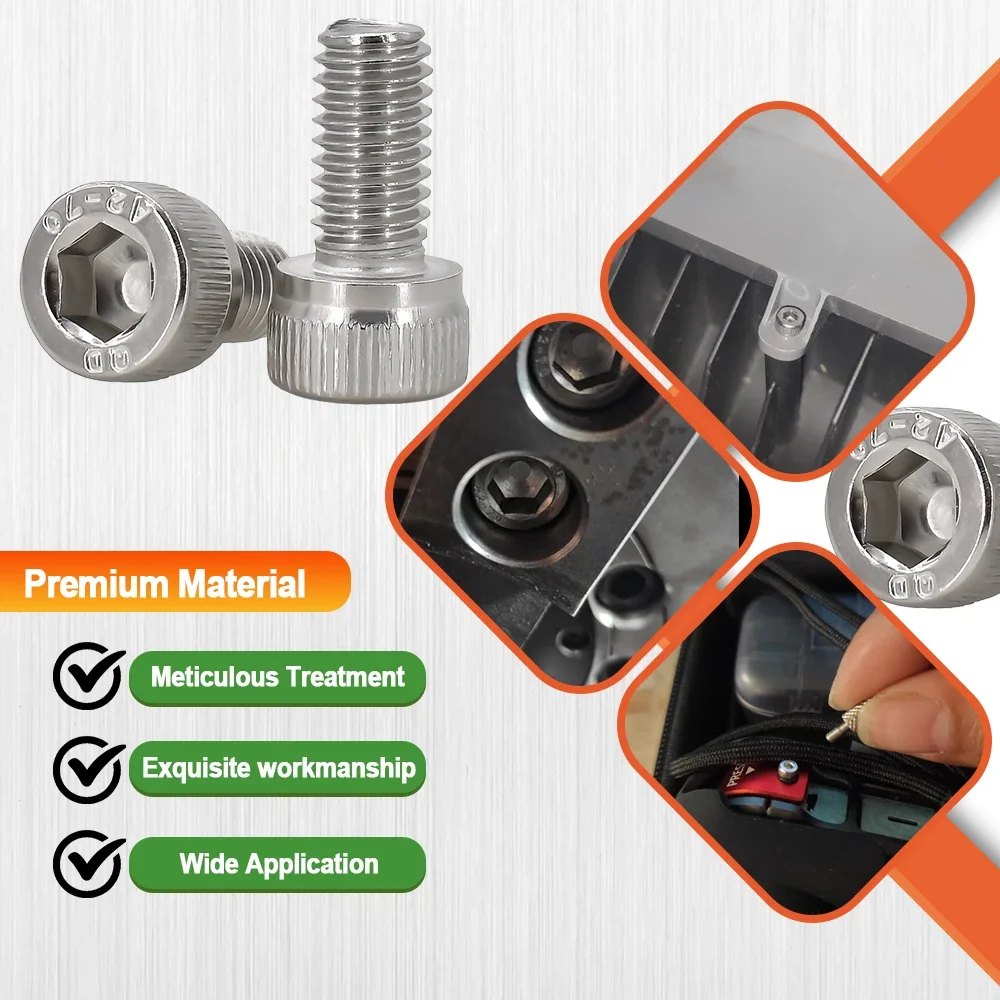 304 Stainless Steel Hex Socket Bolt Cap Head Hexagonal Metal Machine Screws DIN912 Thread Bolts M1.6M2M2.5M3M4M5M6M8M10M12M14M16